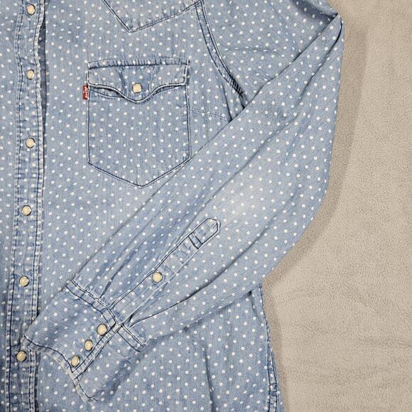 Levi’s Pearl Snap Shirt Womens XL Polka Dot Chambray Western Country Prairie - Picture 4 of 10